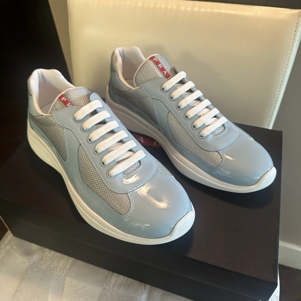 Prada Light Blue and Gray Men's Sneakers